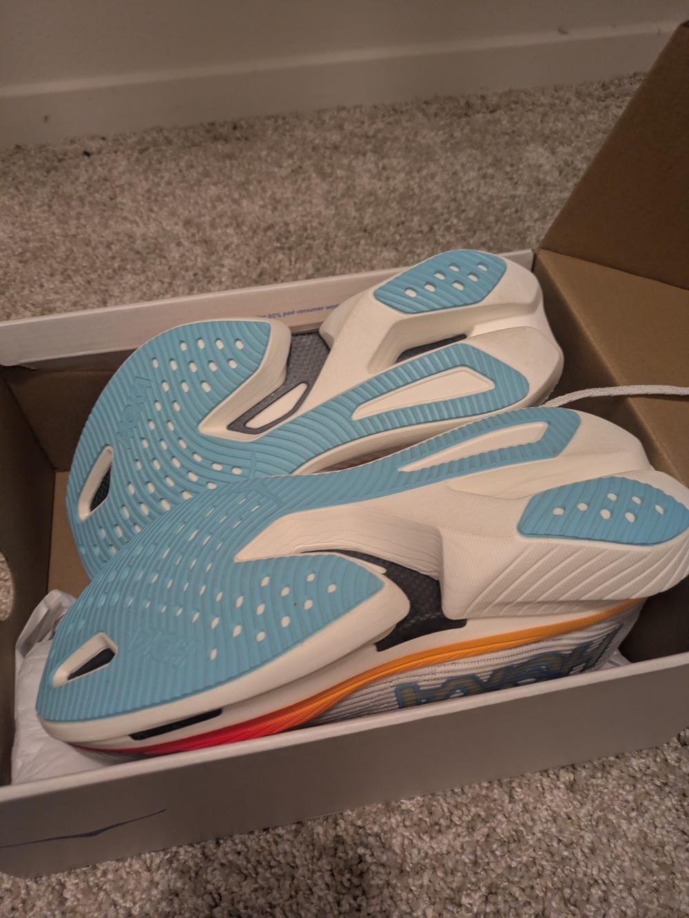 Hoka Cielo X1 Racing Shoe - White with Teal & Orange Accents - Picture 3 of 5